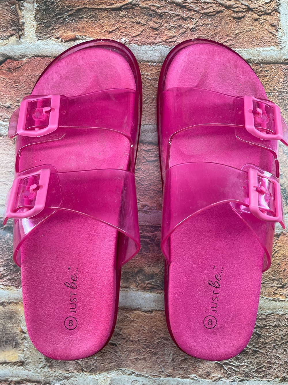 just be Hot Pink Jelly Double-Buckle Slide Sandals - Picture 2 of 3